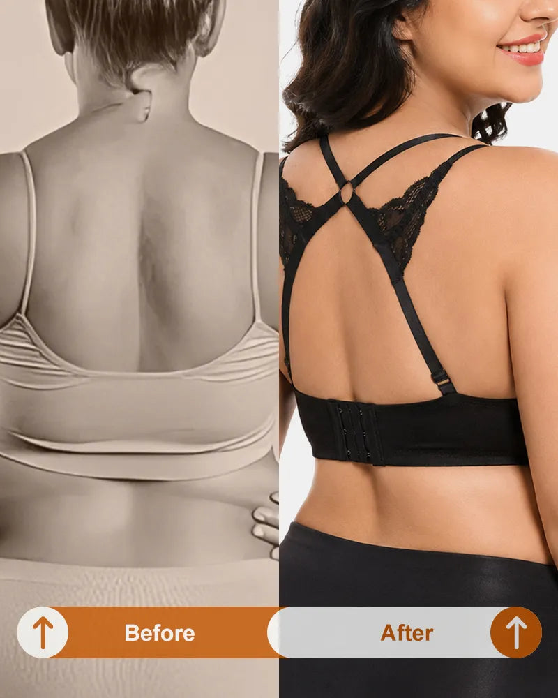 Lace Underwire Push Up Bra with Butterfly Detail Back Wings