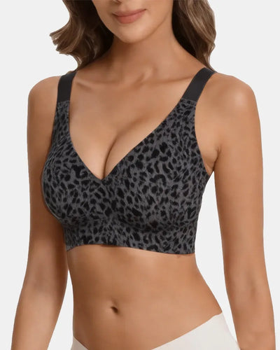 Women's Leopard Print Wireless Support Bra - Black Leopard - Soft Intention-1