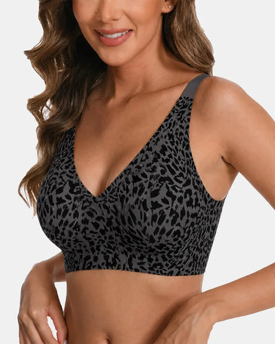 Women's Leopard Print Wireless Support Bra - Black Leopard - Soft Intention-2