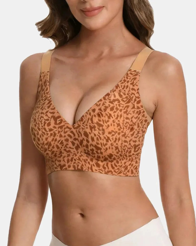 Women's Leopard Print Wireless Support Bra - Brown Leopard - Soft Intention-1