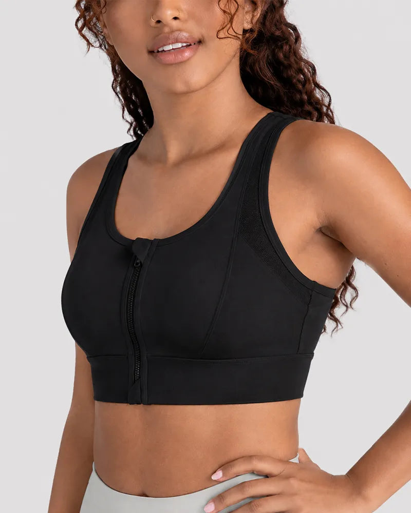 Mesh Zipper Sports Bra with Breathable Support