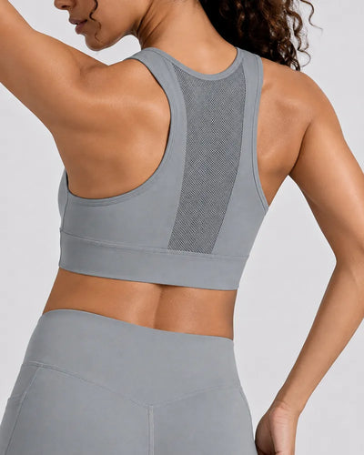 Mesh Zipper Sports Bra with Breathable Support