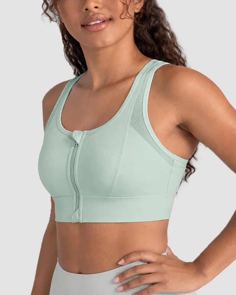 Mesh Zipper Sports Bra with Breathable Support