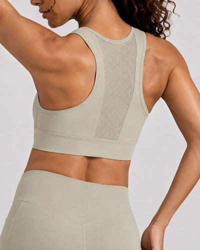 Mesh Zipper Sports Bra with Breathable Support