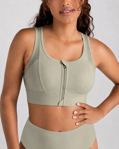 Mesh Zipper Sports Bra with Breathable Support