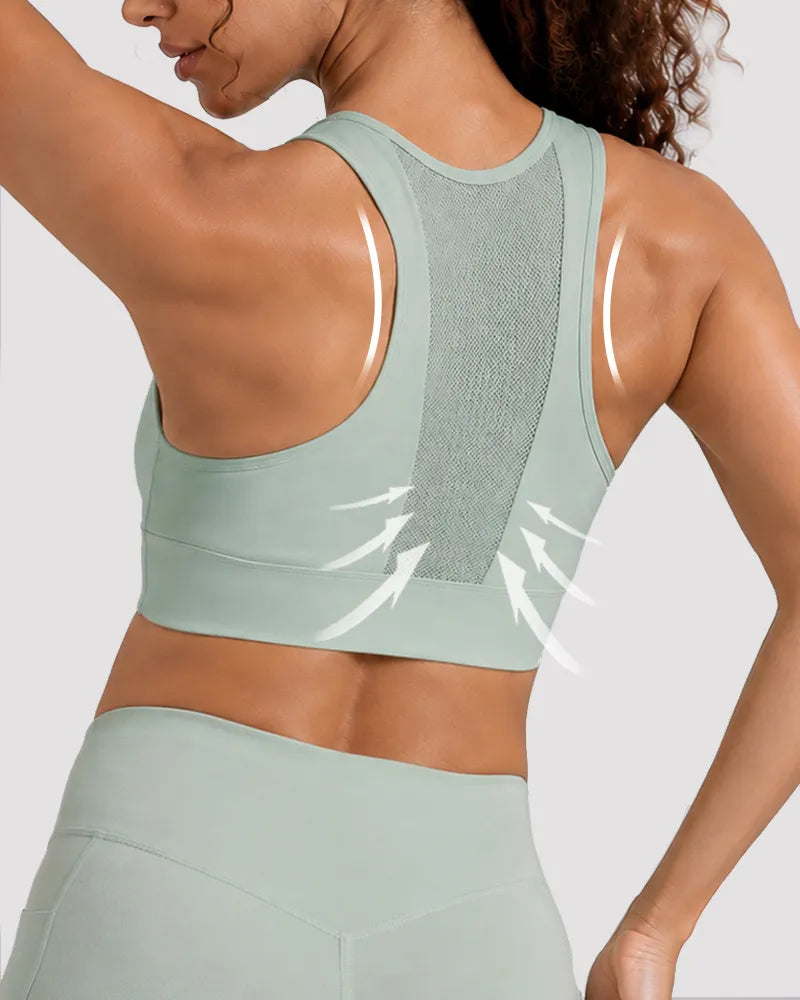 Mesh Zipper Sports Bra with Breathable Support