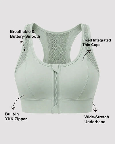 Mesh Zipper Sports Bra with Breathable Support
