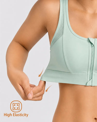 Mesh Zipper Sports Bra with Breathable Support
