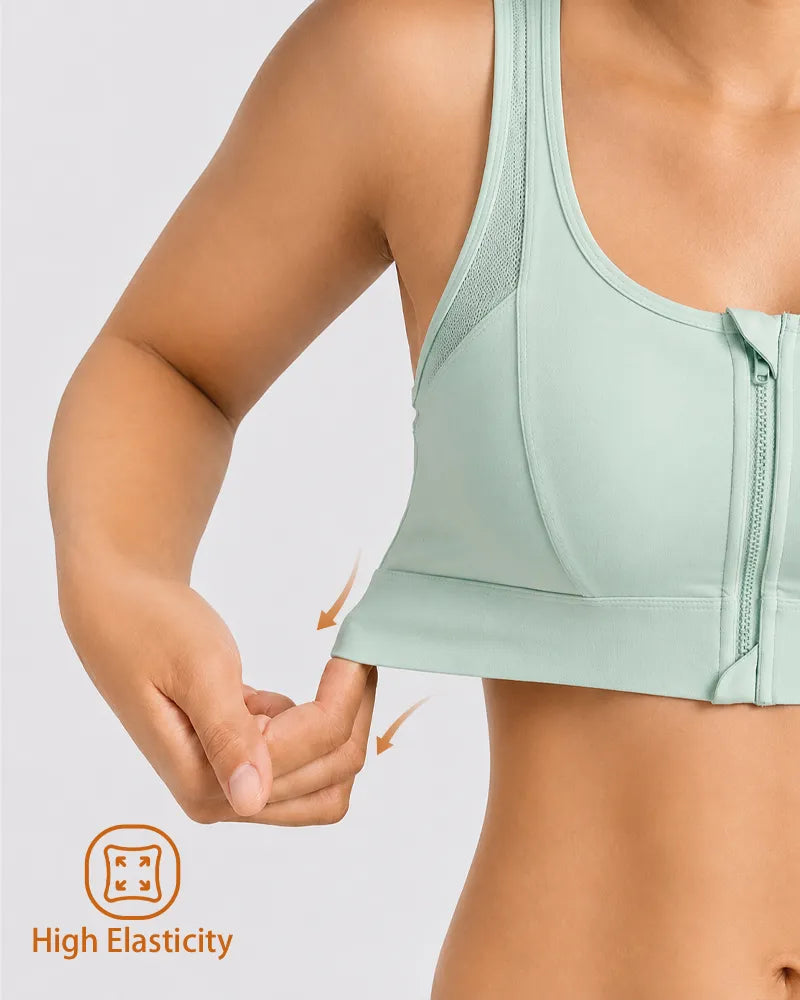 Mesh Zipper Sports Bra with Breathable Support