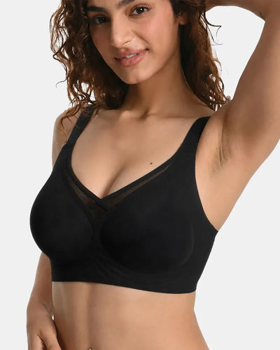 Women's Plus Size Seamless Wireless Mesh Bra - Black - Soft Intention-2