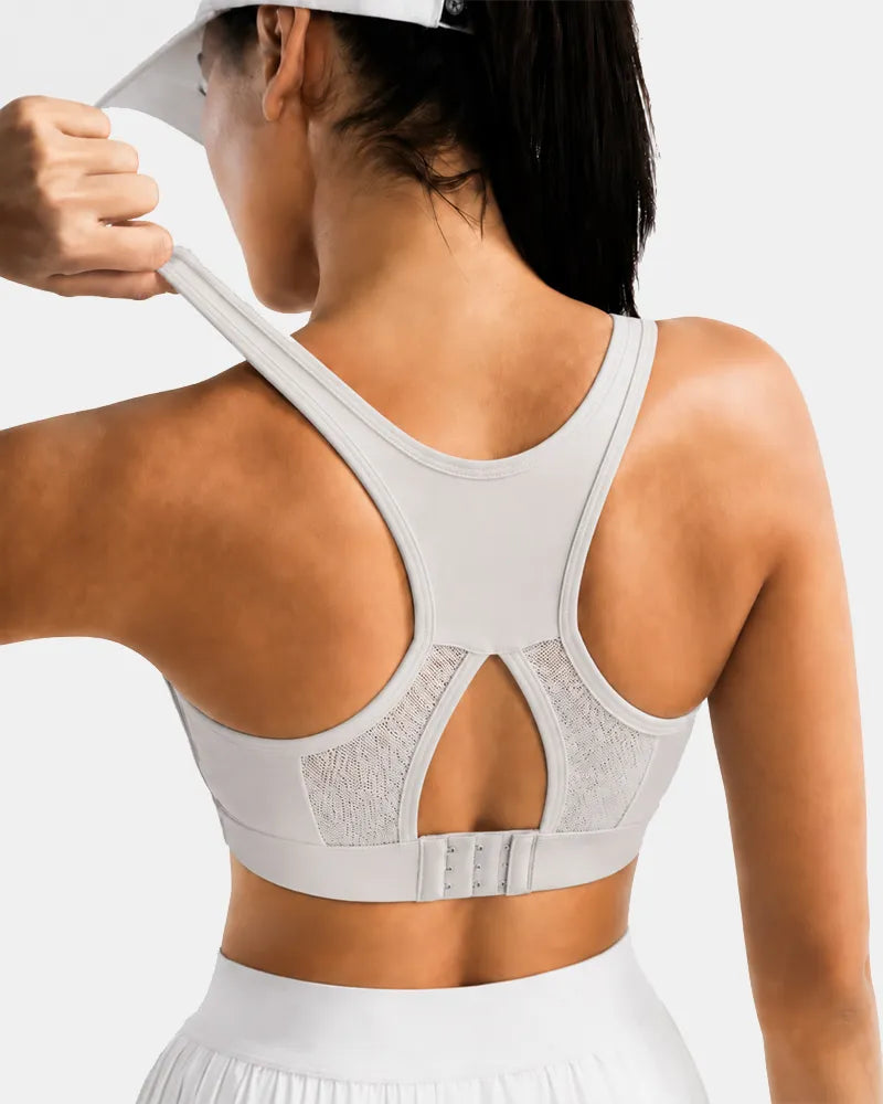 Ribbed Sports Bra with Breathable Mesh Back