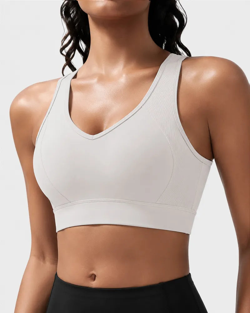 Ribbed Sports Bra with Breathable Mesh Back