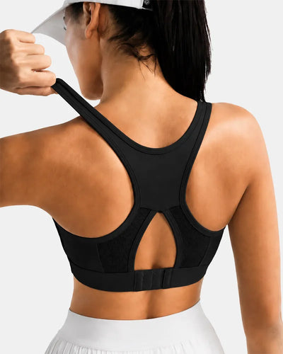 Ribbed Sports Bra with Breathable Mesh Back