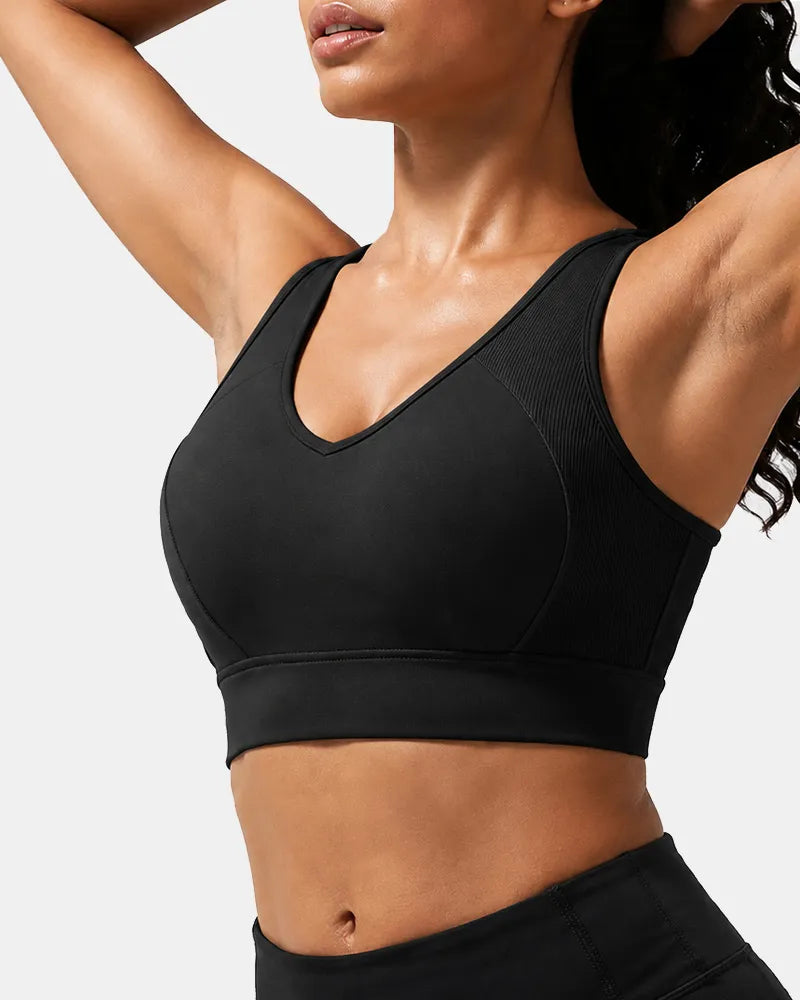 Ribbed Sports Bra with Breathable Mesh Back