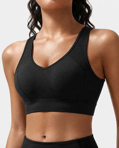 Ribbed Sports Bra with Breathable Mesh Back