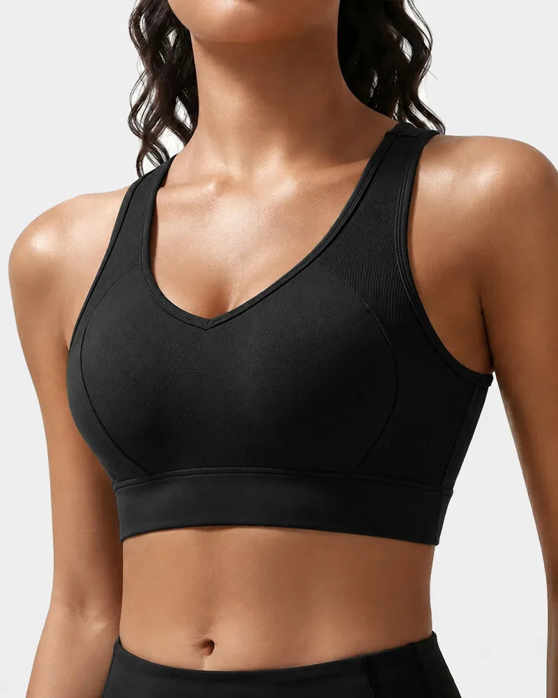 Ribbed Sports Bra with Breathable Mesh Back