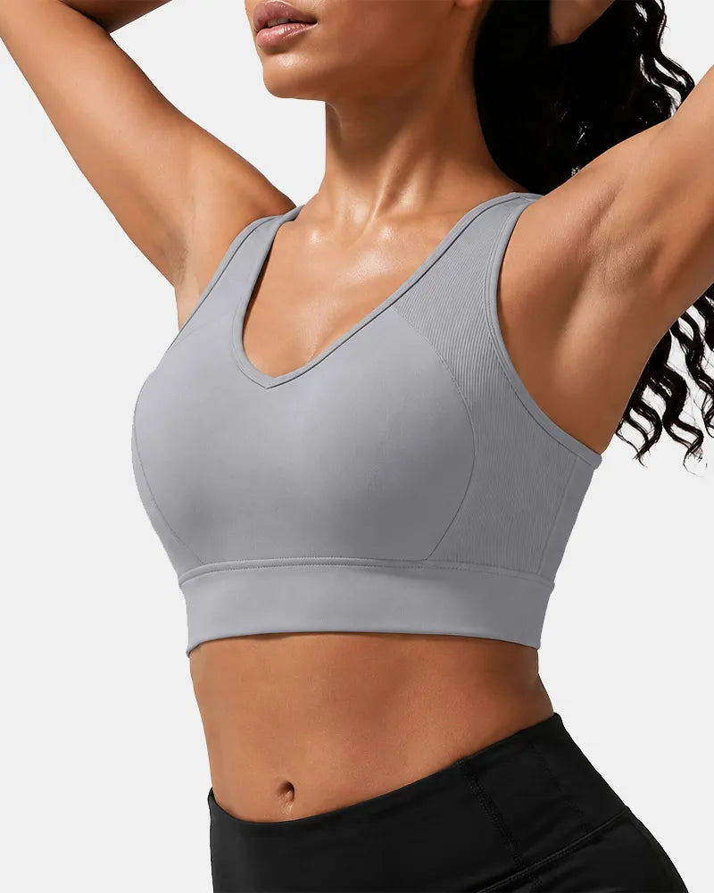Ribbed Sports Bra with Breathable Mesh Back