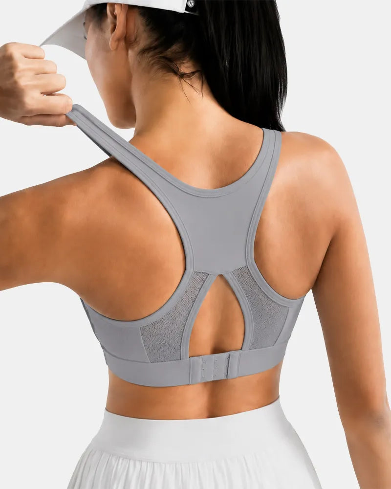 Ribbed Sports Bra with Breathable Mesh Back
