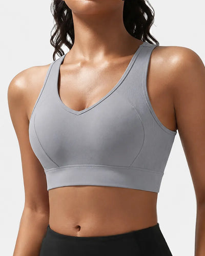 Ribbed Sports Bra with Breathable Mesh Back