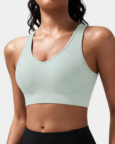 Ribbed Sports Bra with Breathable Mesh Back