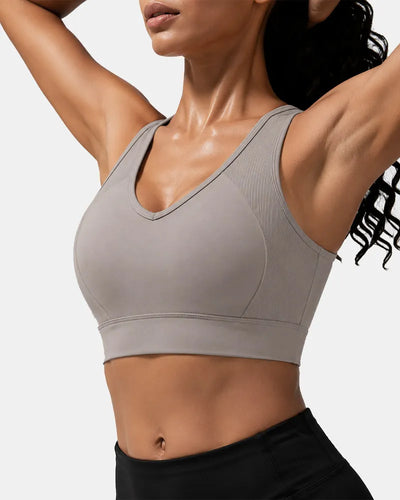 Ribbed Sports Bra with Breathable Mesh Back