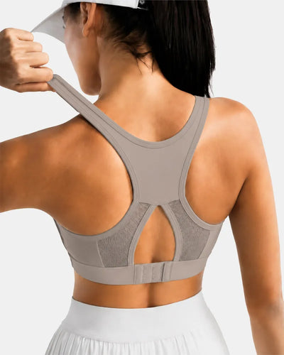 Ribbed Sports Bra with Breathable Mesh Back