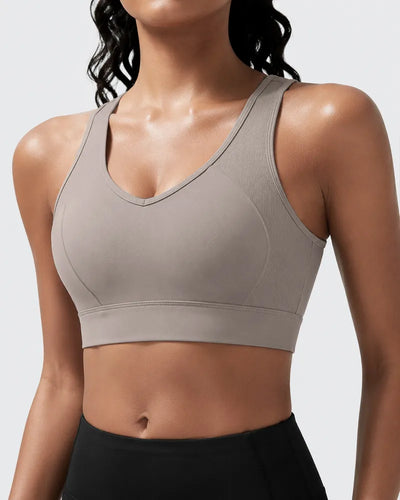 Ribbed Sports Bra with Breathable Mesh Back