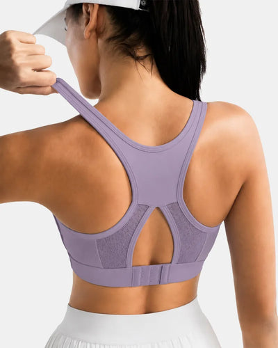Ribbed Sports Bra with Breathable Mesh Back