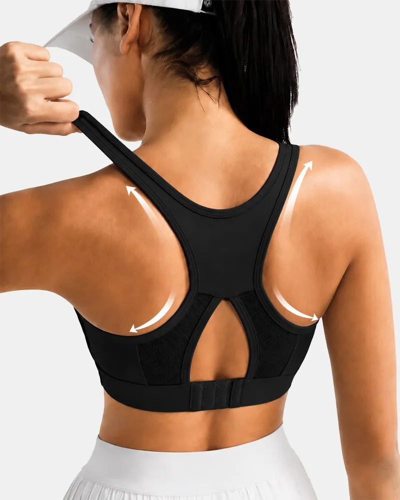 Ribbed Sports Bra with Breathable Mesh Back