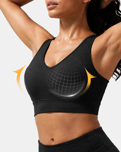 Ribbed Sports Bra with Breathable Mesh Back