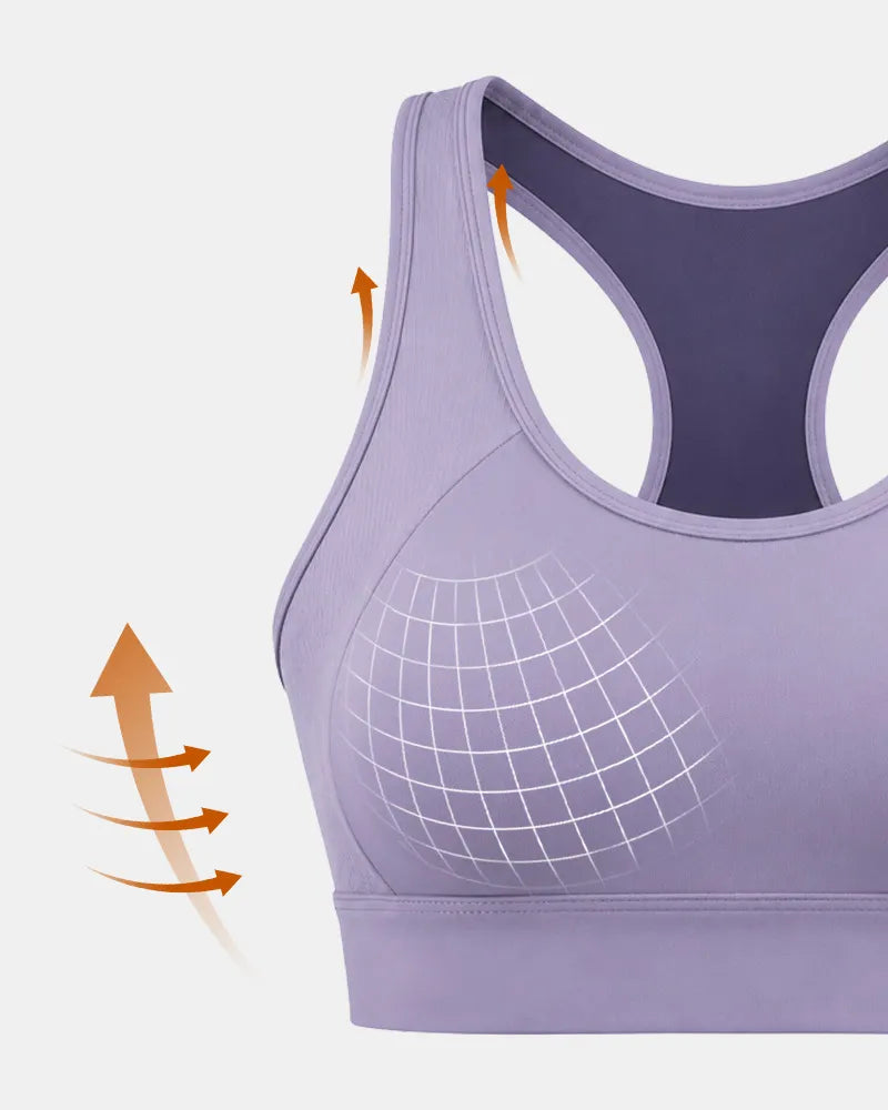Ribbed Sports Bra with Breathable Mesh Back