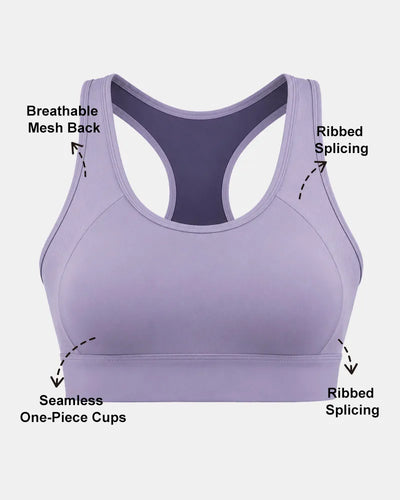 Ribbed Sports Bra with Breathable Mesh Back