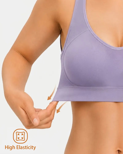 Ribbed Sports Bra with Breathable Mesh Back