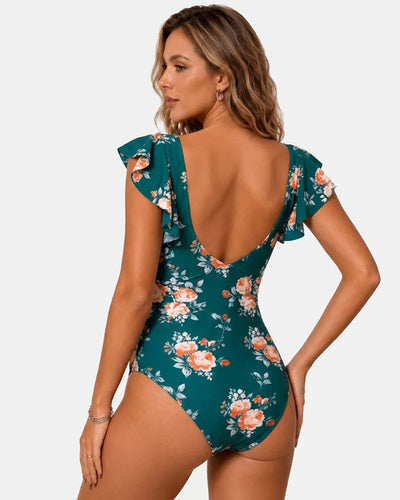 Ruffle Sleeve Cut-Out One Piece Swimsuit