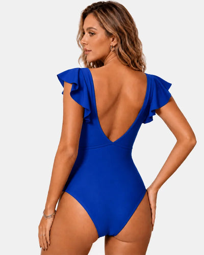 Ruffle Sleeve Cut-Out One Piece Swimsuit