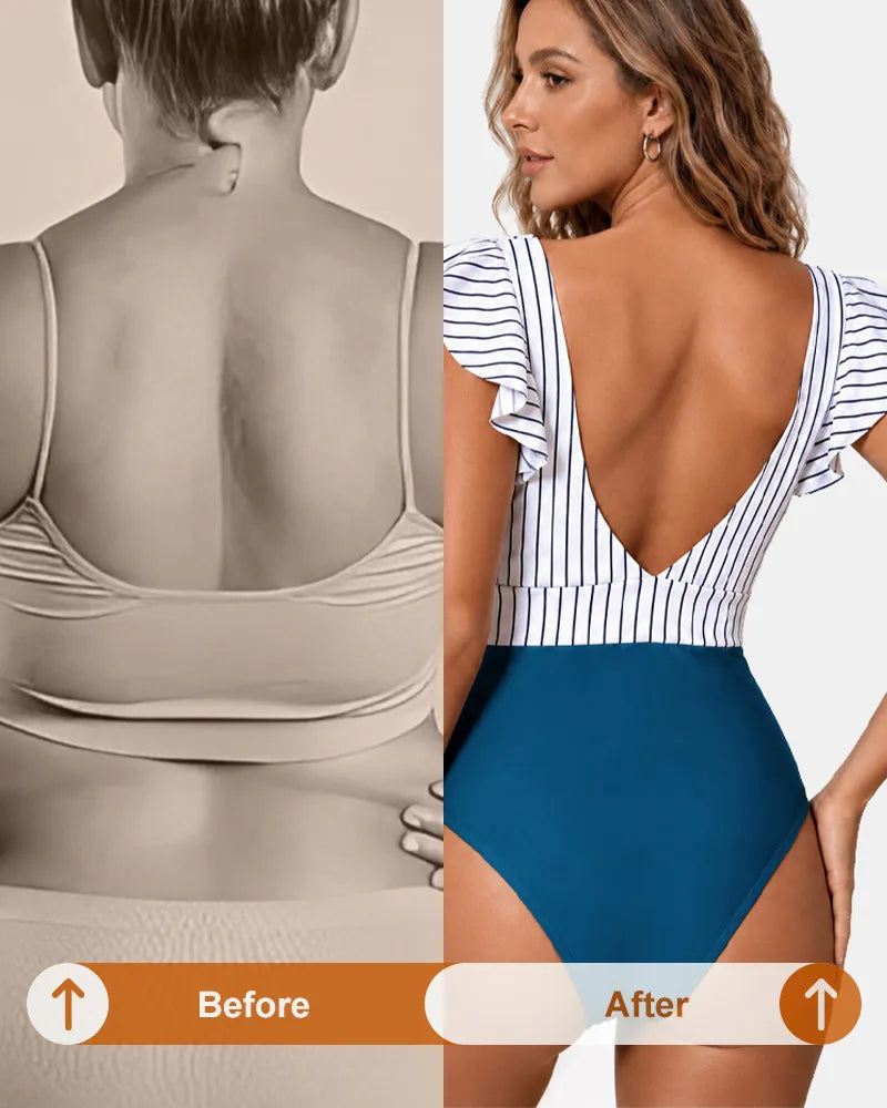 Ruffle Sleeve Cut-Out One Piece Swimsuit