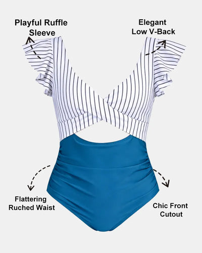 Ruffle Sleeve Cut-Out One Piece Swimsuit