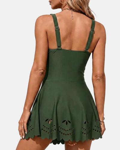 Scalloped Laser-Cut One-piece Swimdress