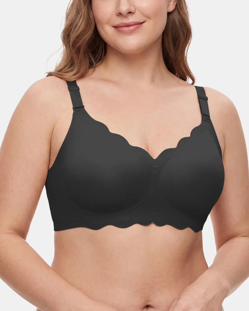 Women's Scalloped Seamless Back Smoothing Support Jelly Bra - Black - Soft Intention-1