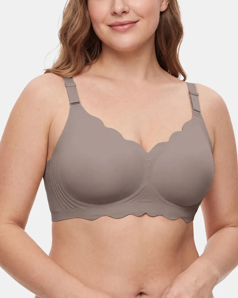 Women's Scalloped Seamless Back Smoothing Support Jelly Bra - Gray - Soft Intention-1