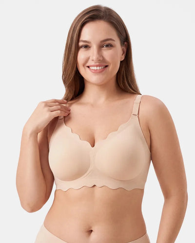 Women's Scalloped Seamless Back Smoothing Support Jelly Bra - Light Nude - Soft Intention-1