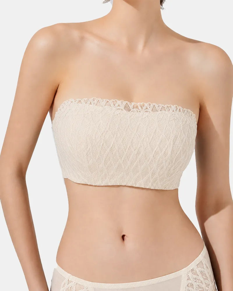 Seamless Lace Bandeau Bra with Multiway Convertible Straps