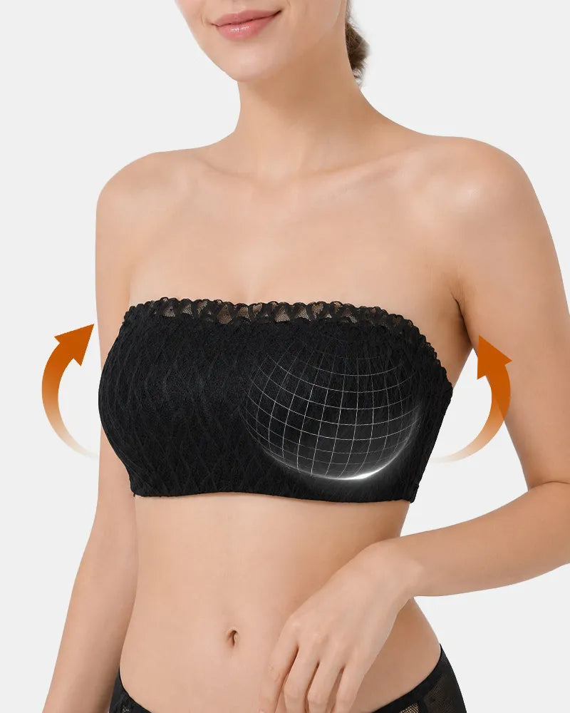 Seamless Lace Bandeau Bra with Multiway Convertible Straps