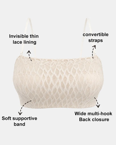 Seamless Lace Bandeau Bra with Multiway Convertible Straps