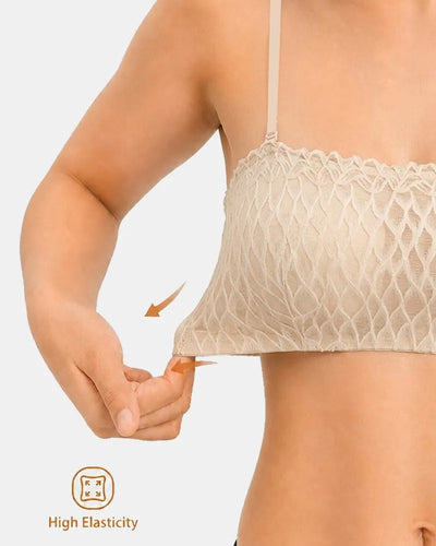Seamless Lace Bandeau Bra with Multiway Convertible Straps