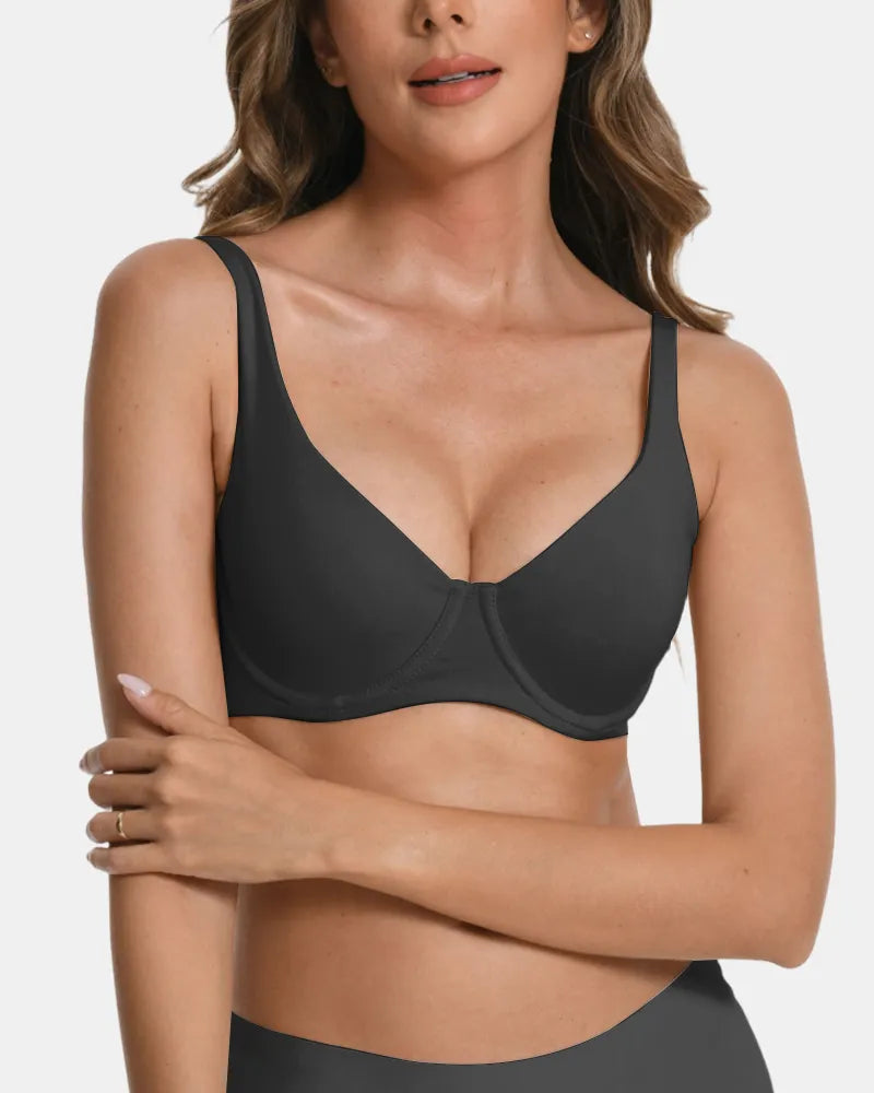 Women's Seamless Underwire Effortless Shaping Lift Balconette Bra - Black - Soft Intention-1