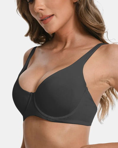 Women's Seamless Underwire Effortless Shaping Lift Balconette Bra - Black - Soft Intention-2