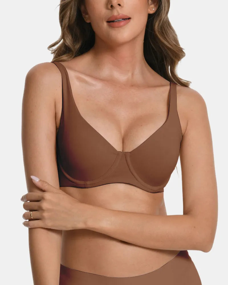 Women's Seamless Underwire Effortless Shaping Lift Balconette Bra - Brown - Soft Intention-1