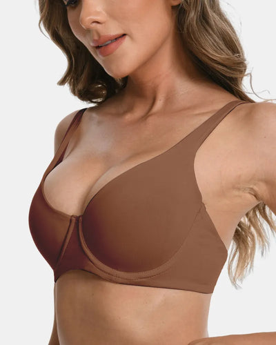 Women's Seamless Underwire Effortless Shaping Lift Balconette Bra - Brown - Soft Intention-2