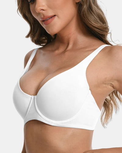 Women's Seamless Underwire Effortless Shaping Lift Balconette Bra - White - Soft Intention-2